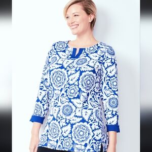 Talbot's Floral Blue and White Women's Top